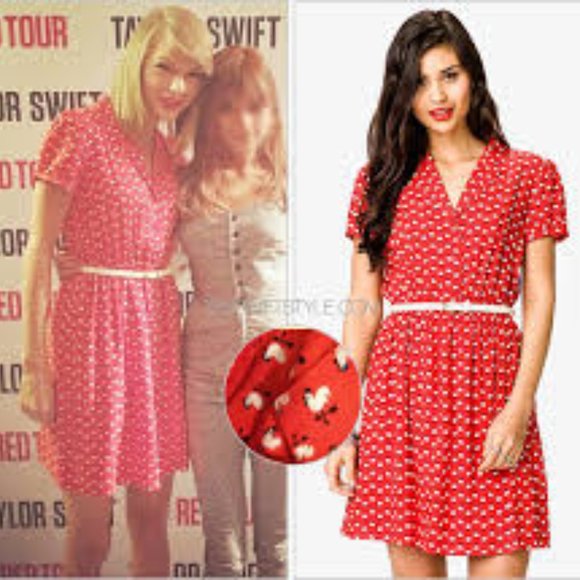 Forever 21 Rooster Print Red Fit and Flare Dress with Belt M - Picture 14 of 14